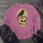 Crow On Skull Long Sleeve T-Shirt