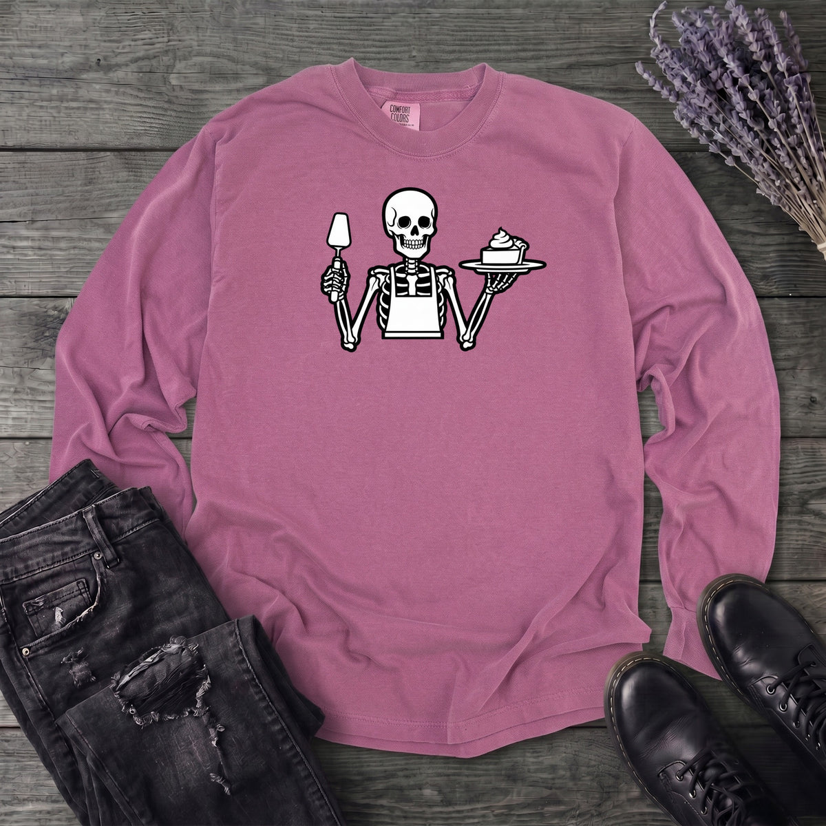 Skeleton Serving Pie Long Sleeve T-Shirt