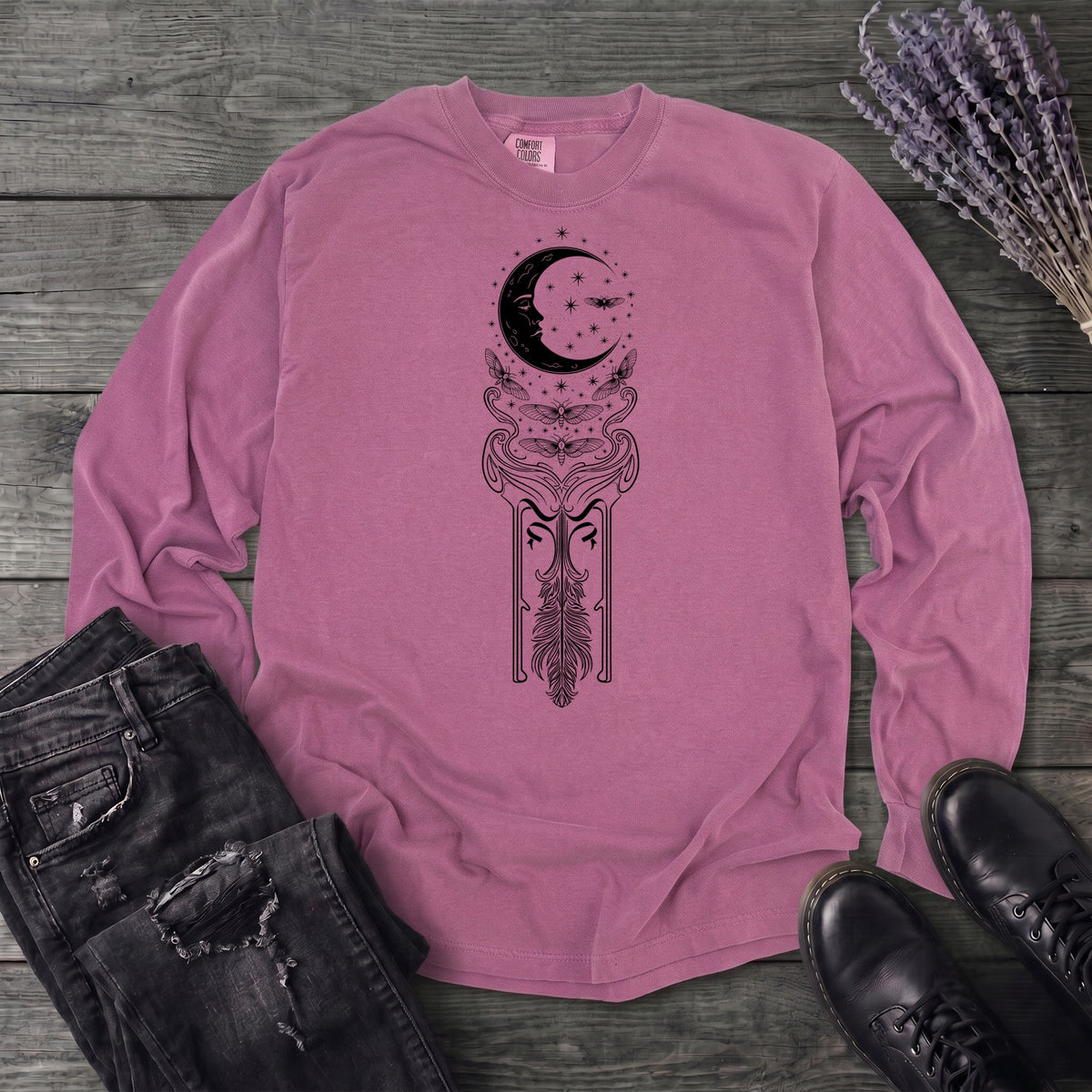 Art Nouveau Crescent Moths Long Sleeve T-Shirt