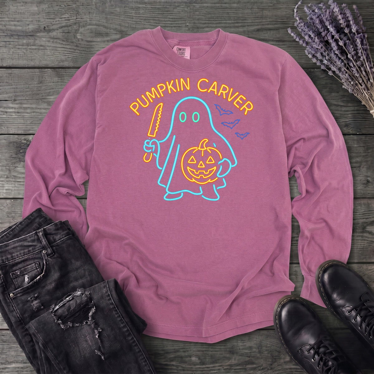 Neon Pumpkin Carver Long Sleeve T-Shirt