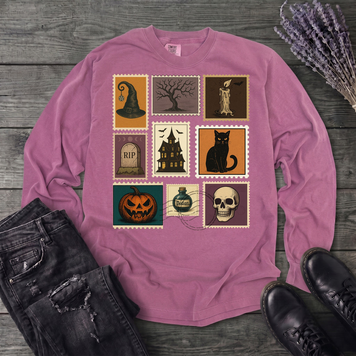 Halloween Stamps Collage Long Sleeve T-Shirt