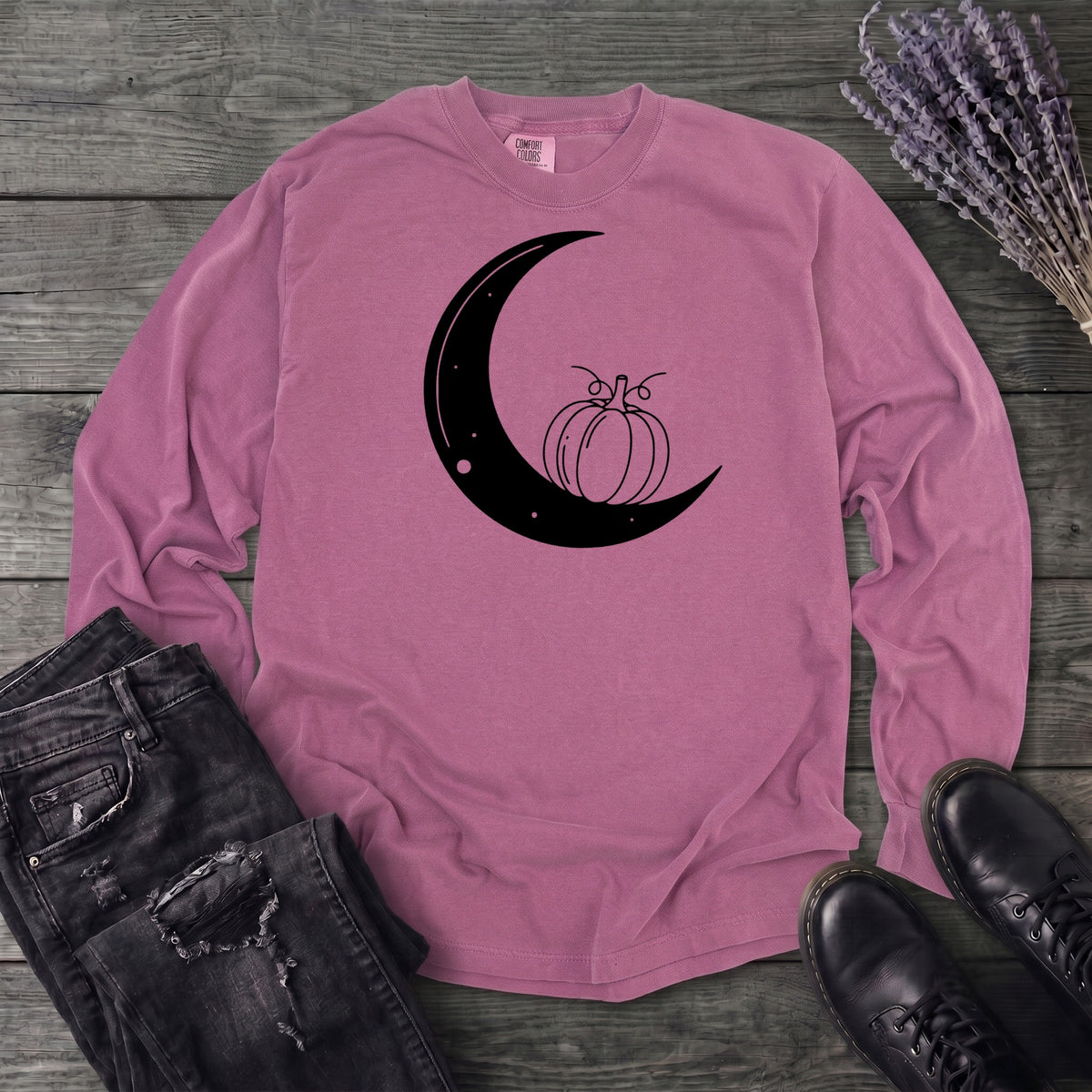 Moon And Pumpkin Long Sleeve T-Shirt