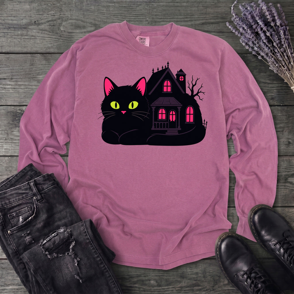 Black Cat Haunted House Long Sleeve T-Shirt