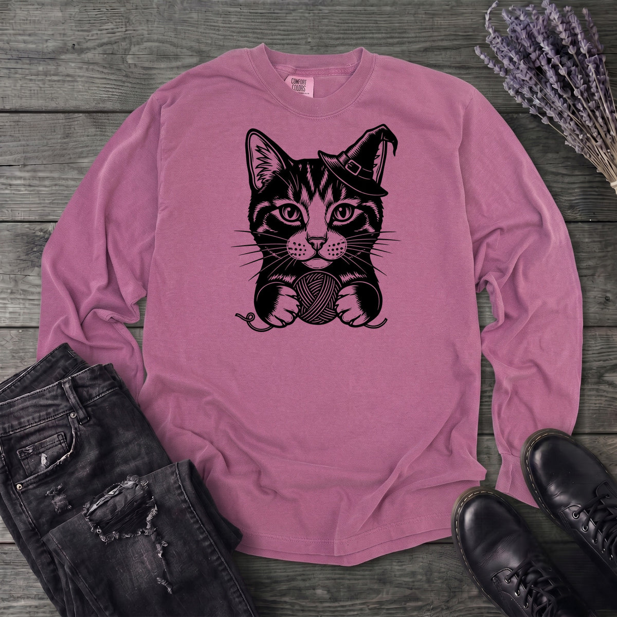 Witchy Yarn Cat Long Sleeve T-Shirt