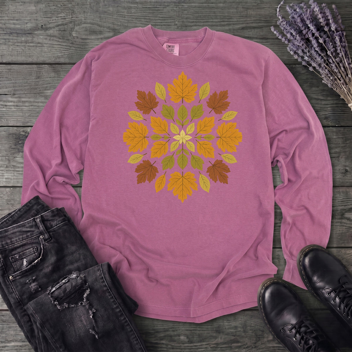 autumn leaves mandala Long Sleeve T-Shirt