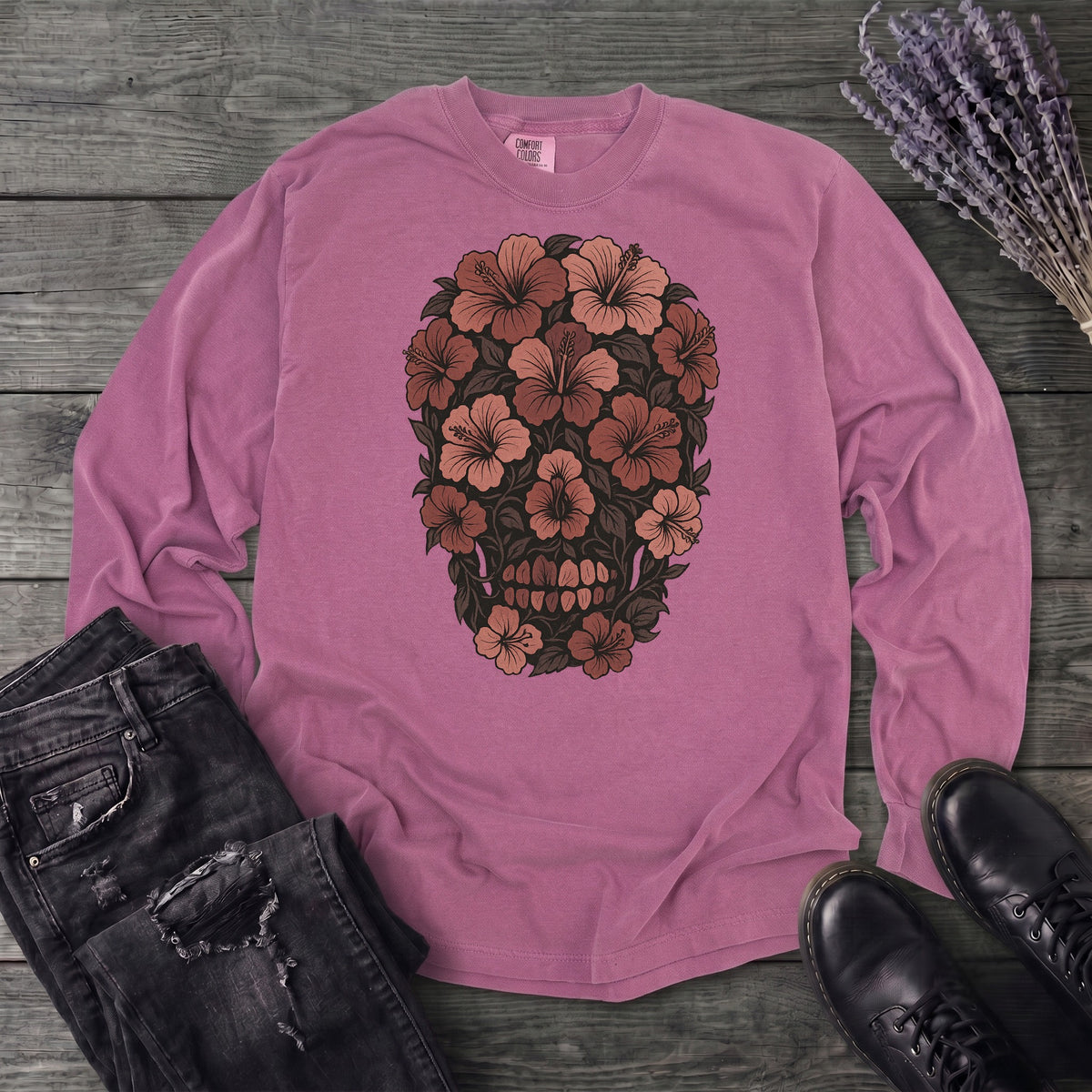 Hibiscus Skull Long Sleeve T-Shirt