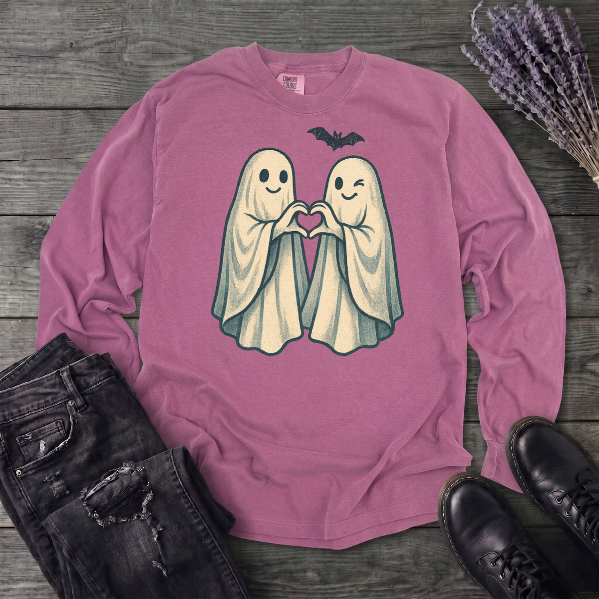 Two Ghosts Heart Hands Long Sleeve T-Shirt