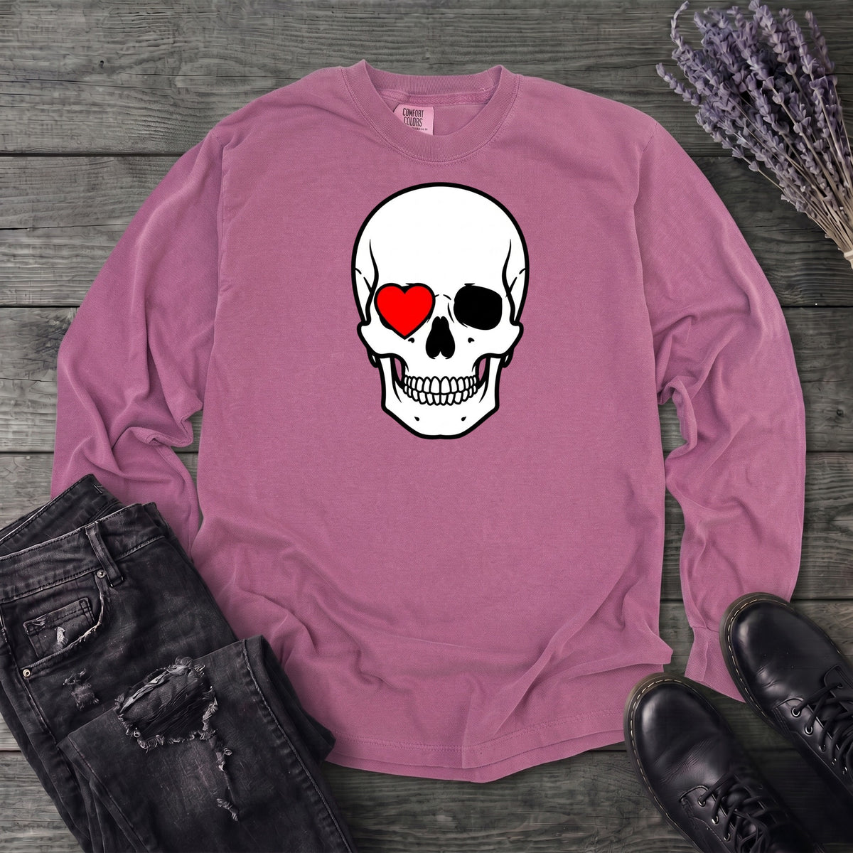 Heart Eye Skull Long Sleeve T-Shirt