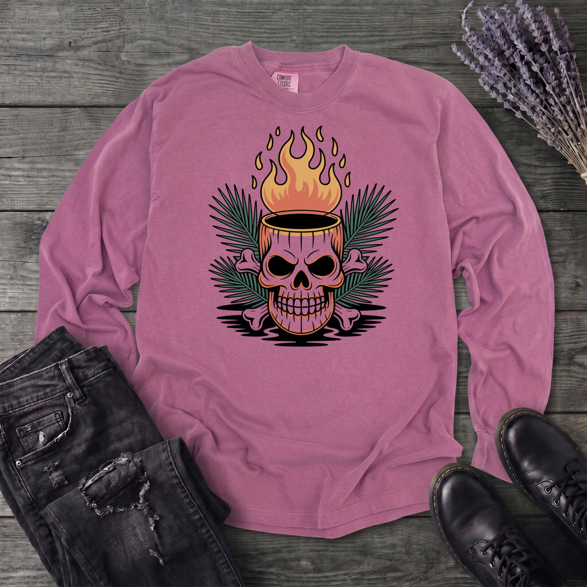 Tiki Skull Drink Long Sleeve T-Shirt