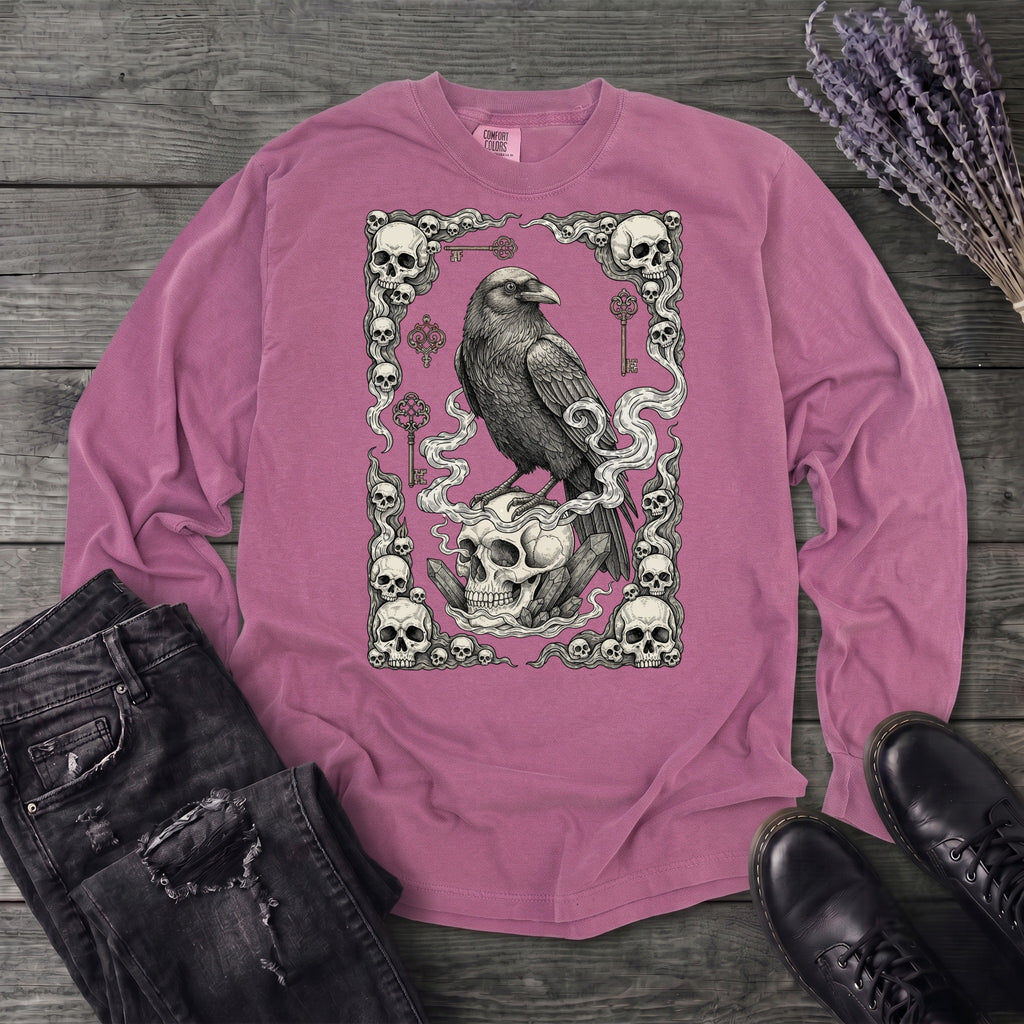 Raven Skull Card Long Sleeve T-Shirt