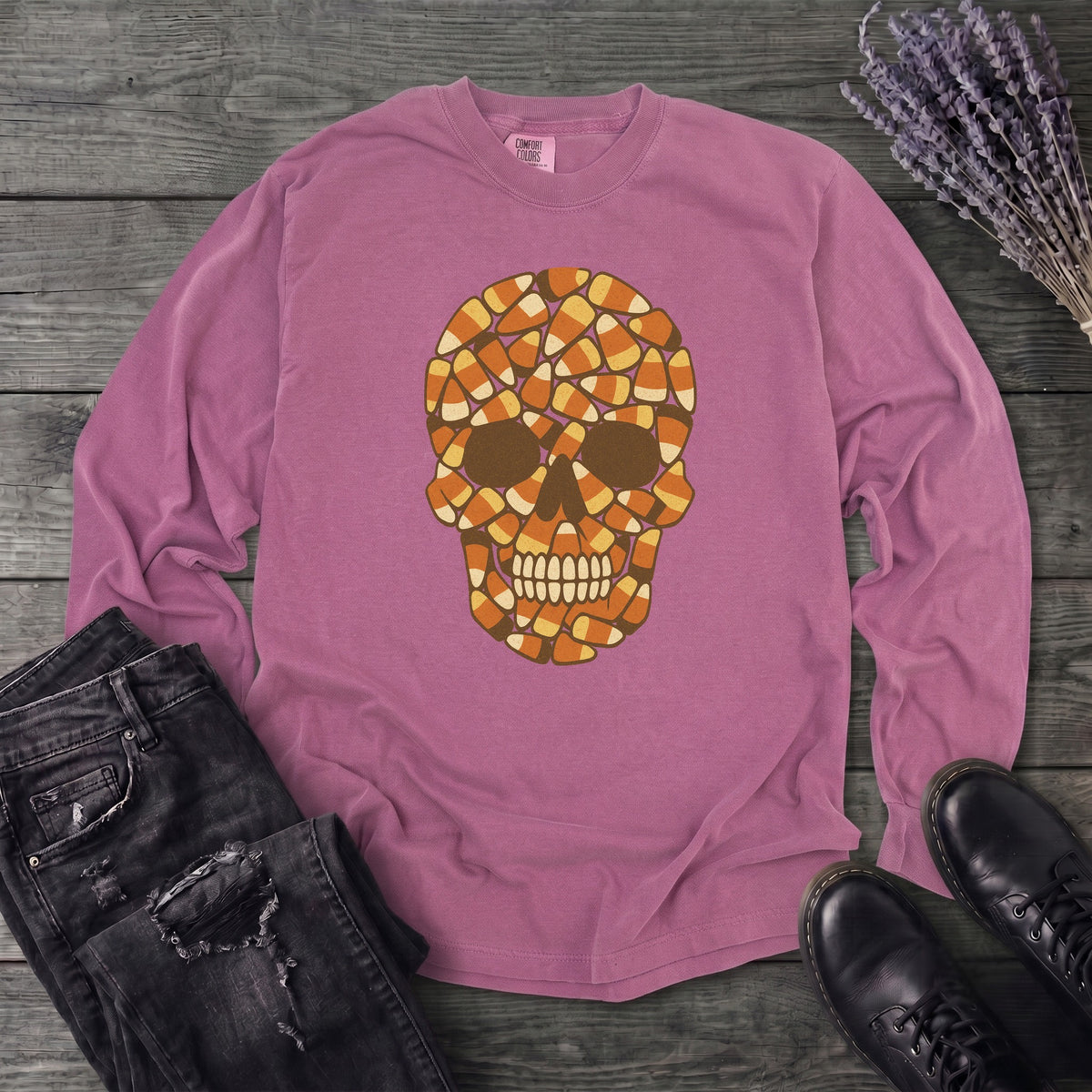 Candy Corn Skull Long Sleeve T-Shirt