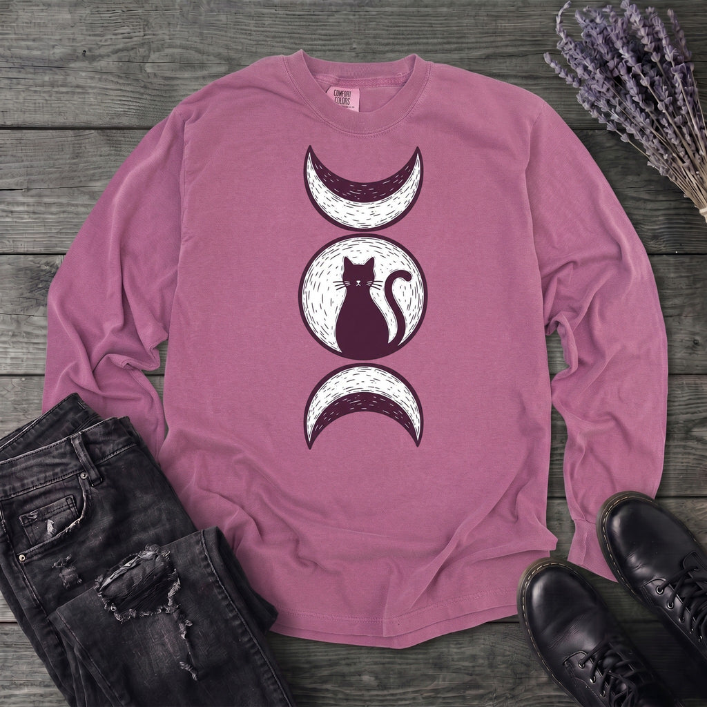 Triple Moon Goddess Cat Long Sleeve T-Shirt