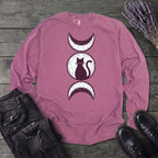 Triple Moon Goddess Cat Long Sleeve T-Shirt