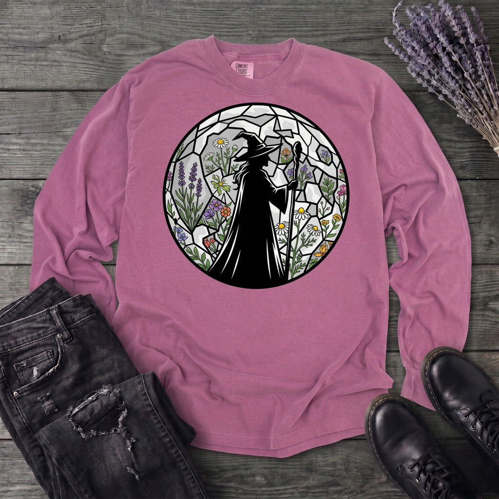stained glass botanical witch Long Sleeve T-Shirt
