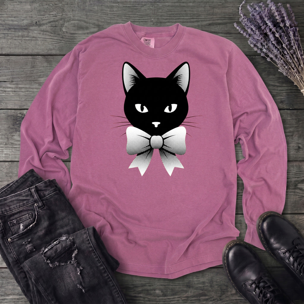 Retro Halftone Coquette Black Cat Long Sleeve T-Shirt