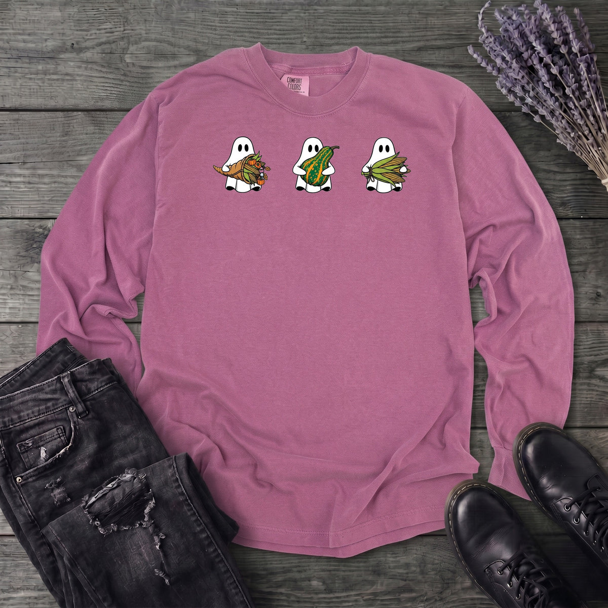 Ghosts Autumn Gourds Long Sleeve T-Shirt