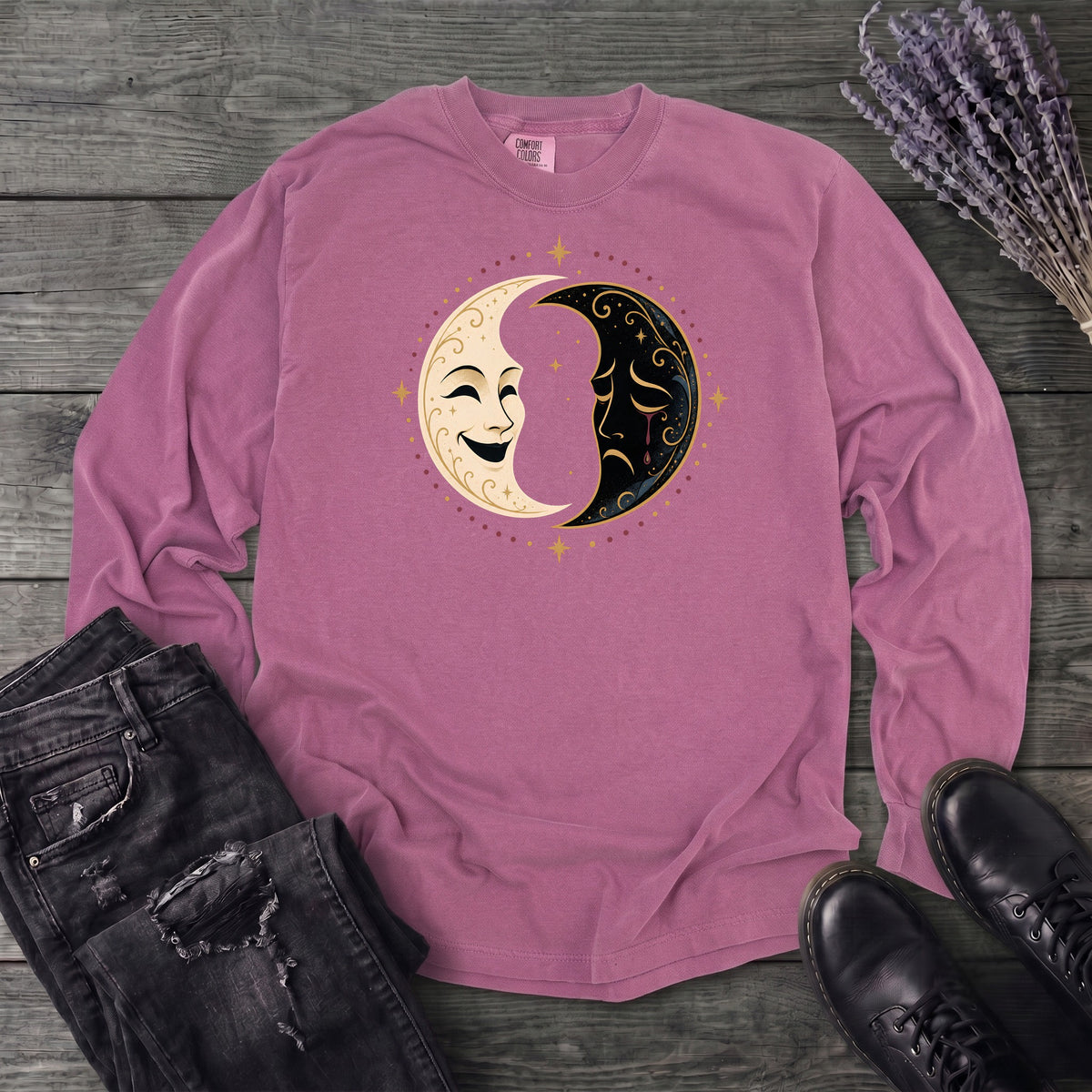 Comedy Tragedy Moons Long Sleeve T-Shirt