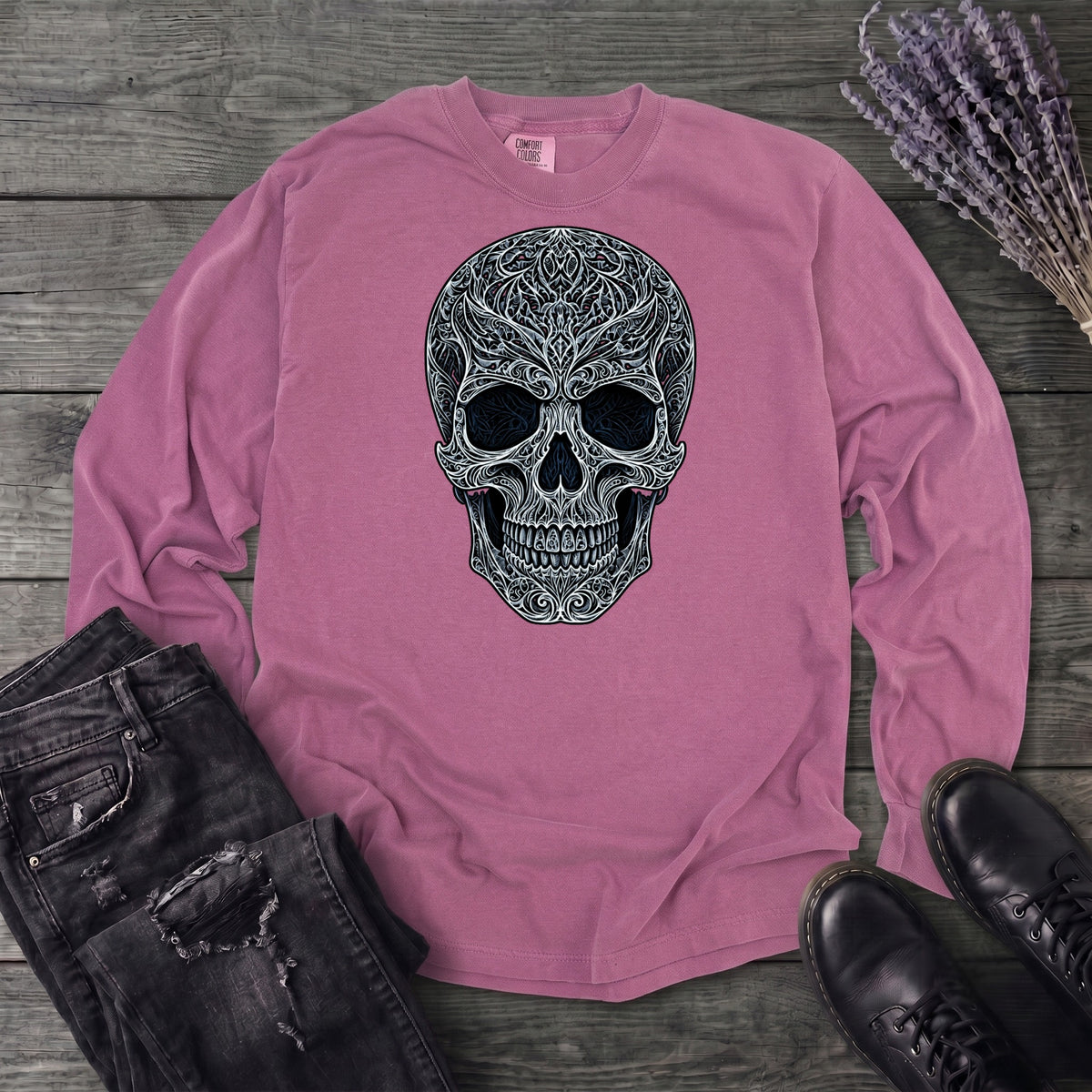 Filigree Skull Long Sleeve T-Shirt