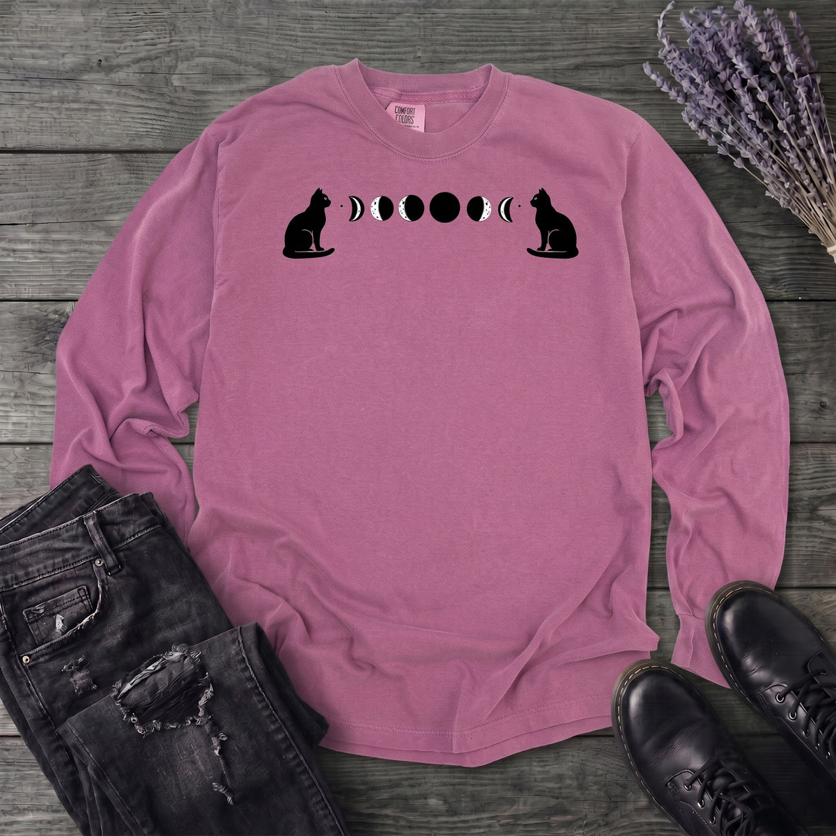 Cat Moon Phases Long Sleeve T-Shirt
