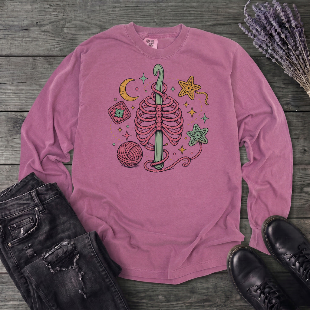 Ribbed Crochet Long Sleeve T-Shirt