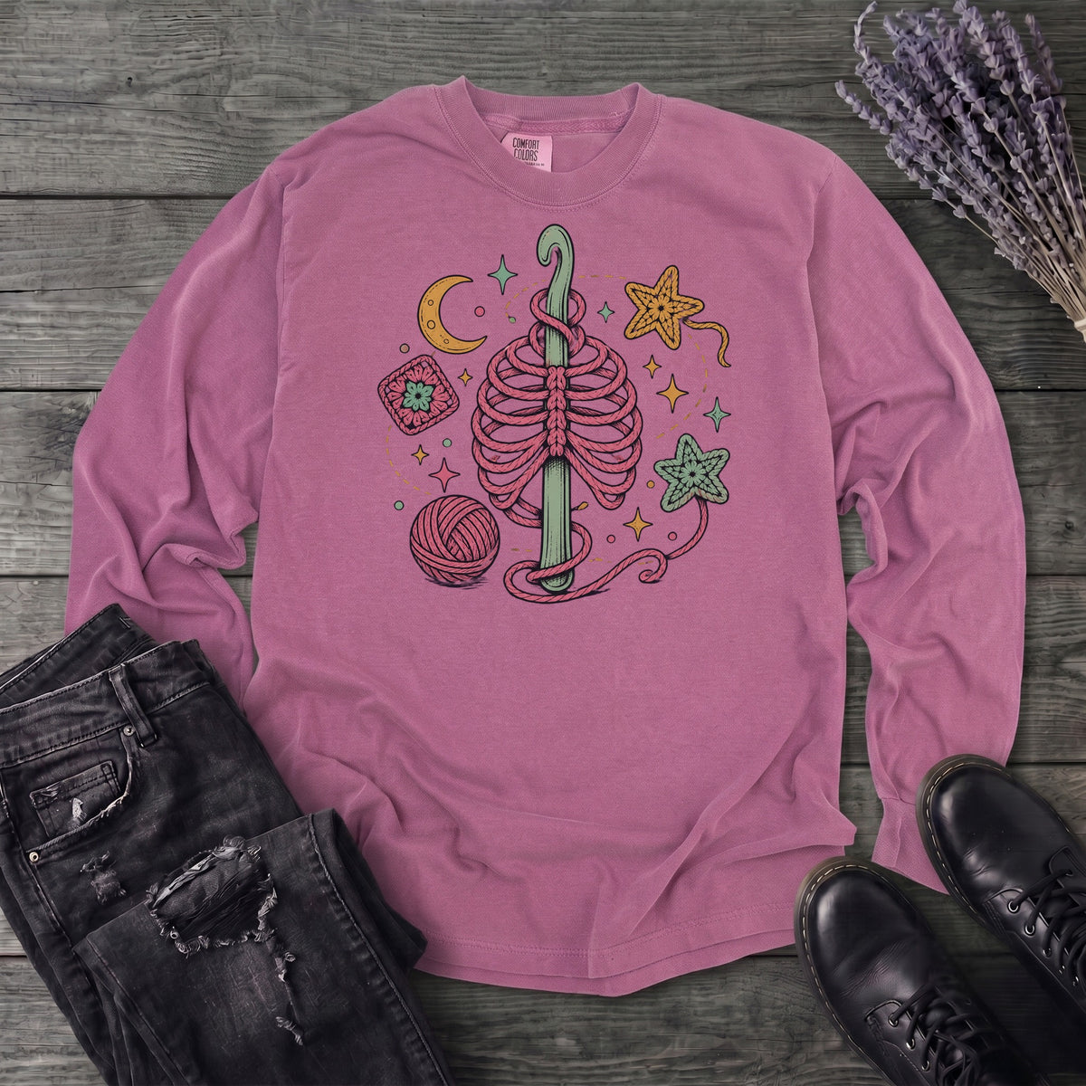 Ribbed Crochet Long Sleeve T-Shirt