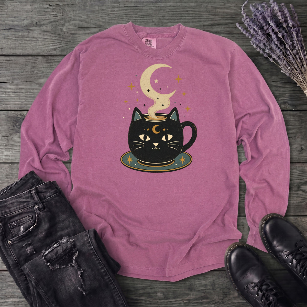 Celestial Cat Coffee Long Sleeve T-Shirt