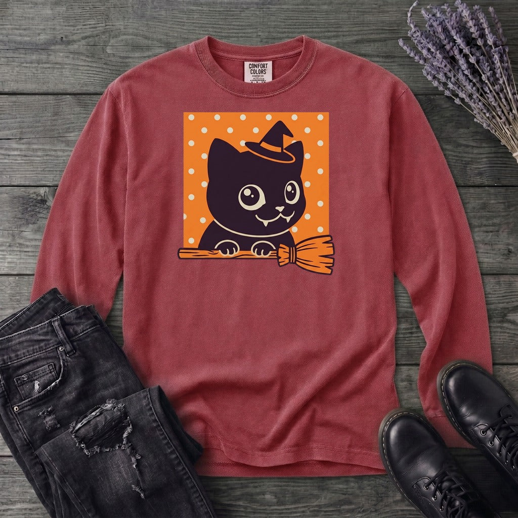 Broomstick Kitty Long Sleeve T-Shirt