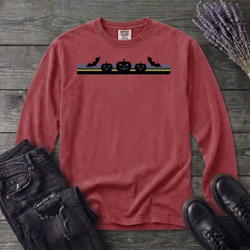 Bats Jack O Lantern Stripe Long Sleeve T-Shirt