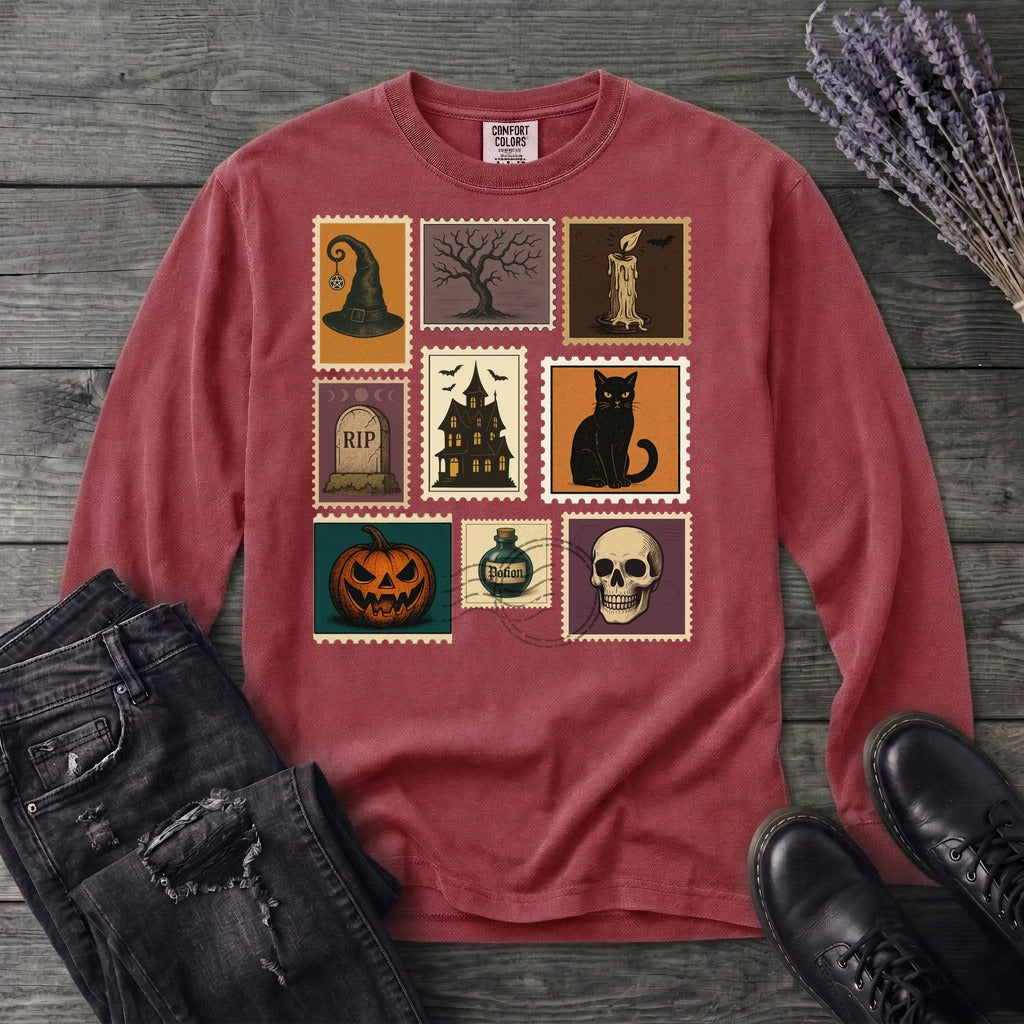 Halloween Stamps Collage Long Sleeve T-Shirt