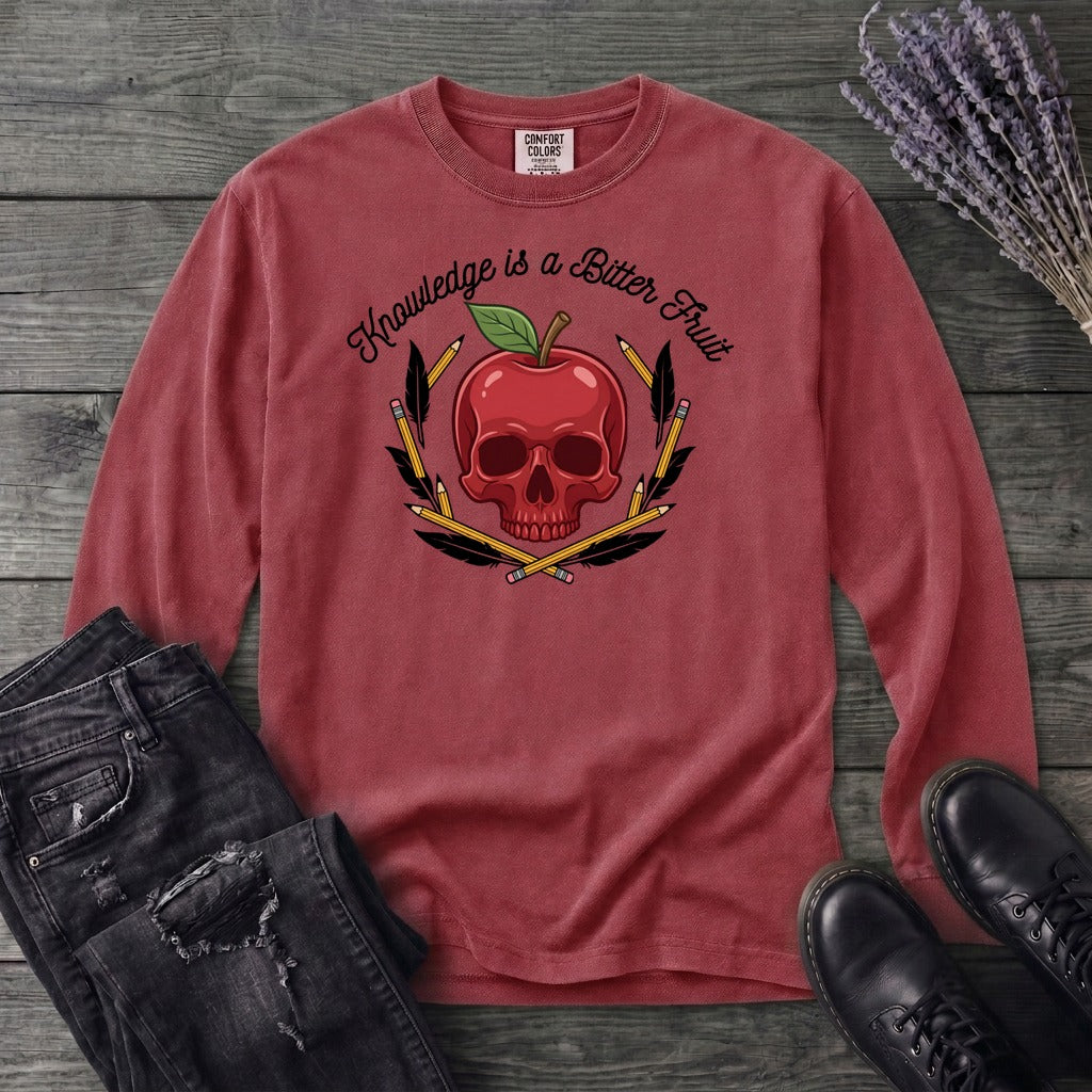 knowledge is a bitter fruit apple skull Long Sleeve T-Shirt