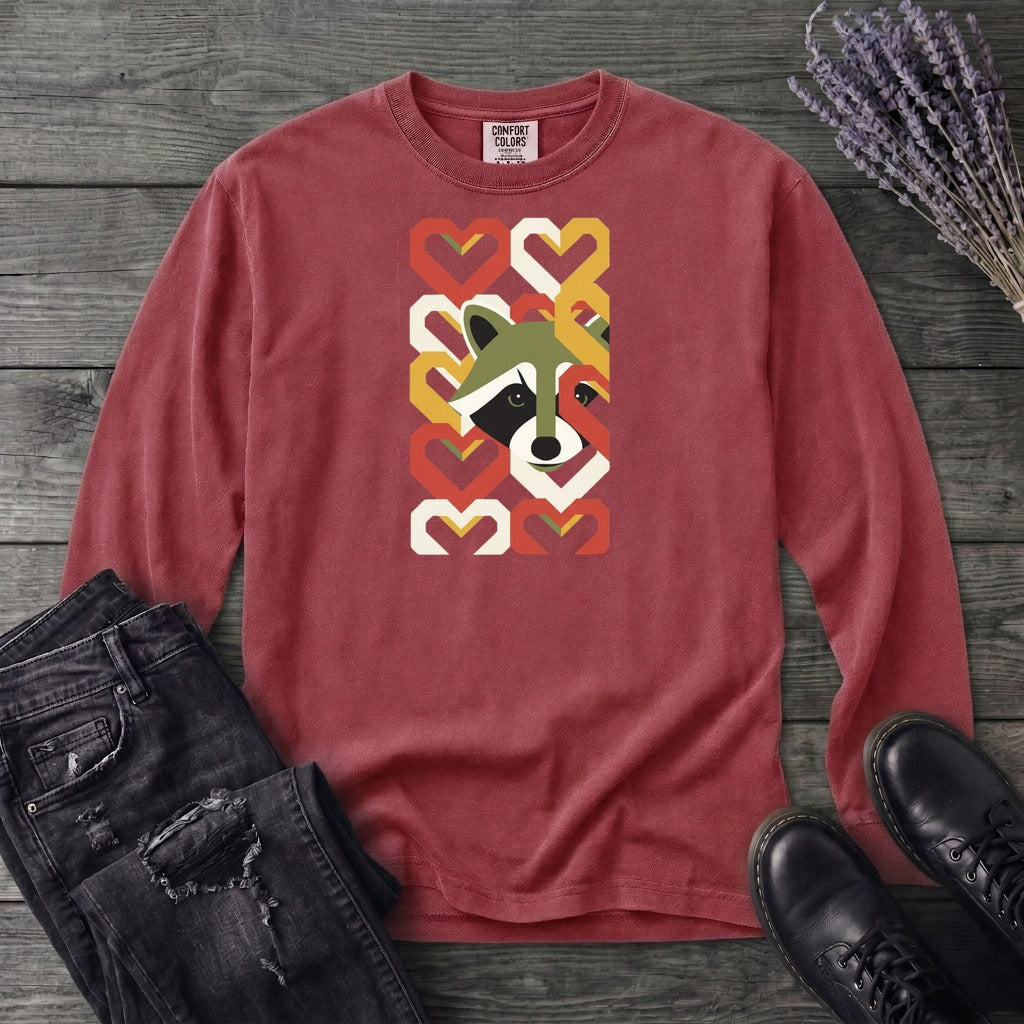 Geometric Hearts Raccoon Long Sleeve T-Shirt