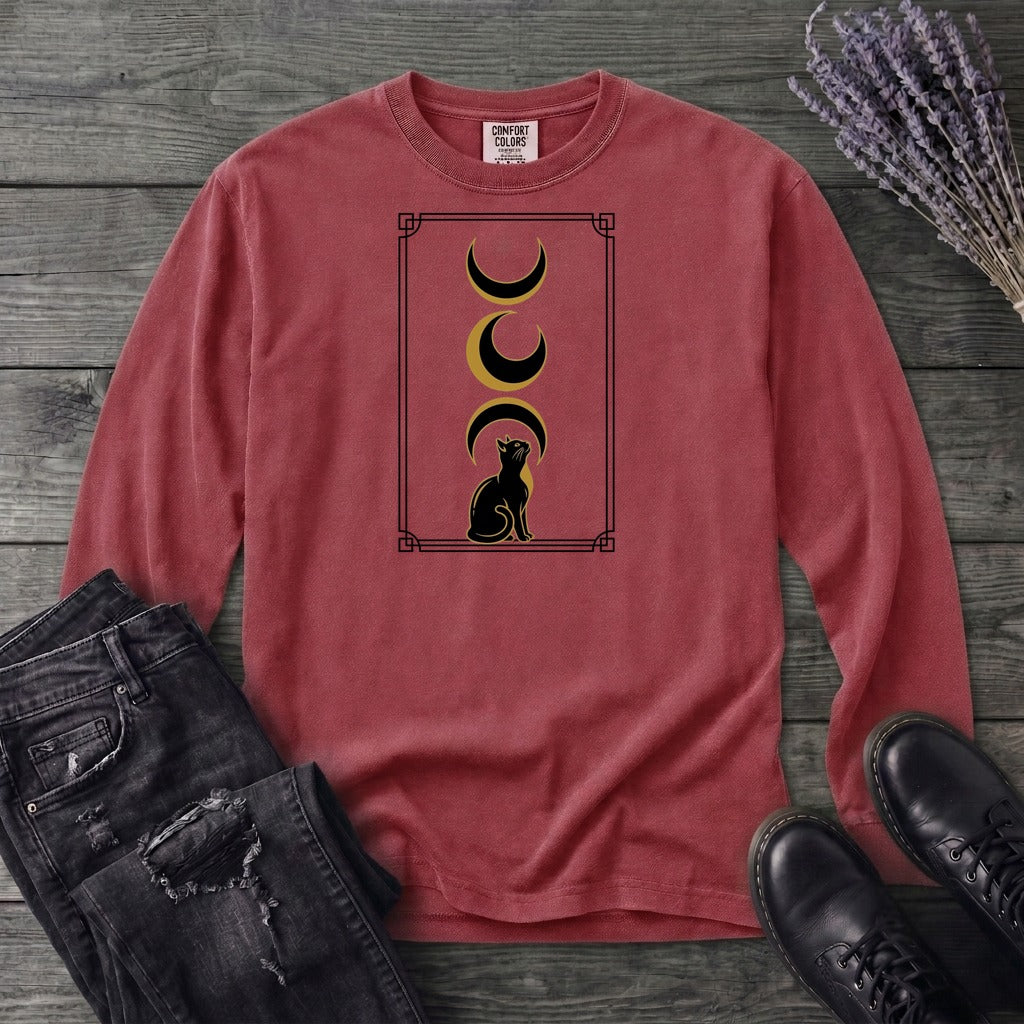 art deco black cat moon phases Long Sleeve T-Shirt