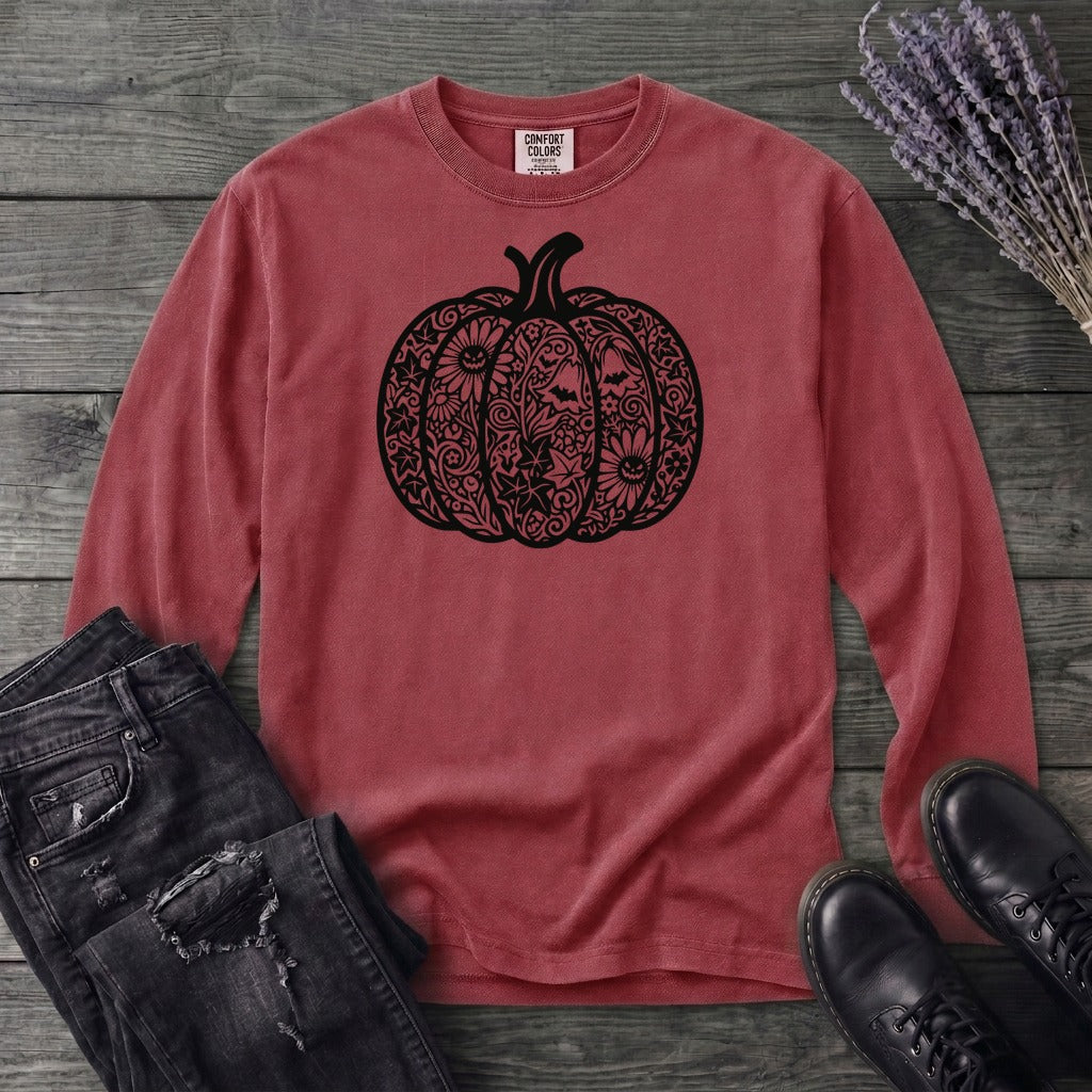 Linocut Pumpkin Long Sleeve T-Shirt