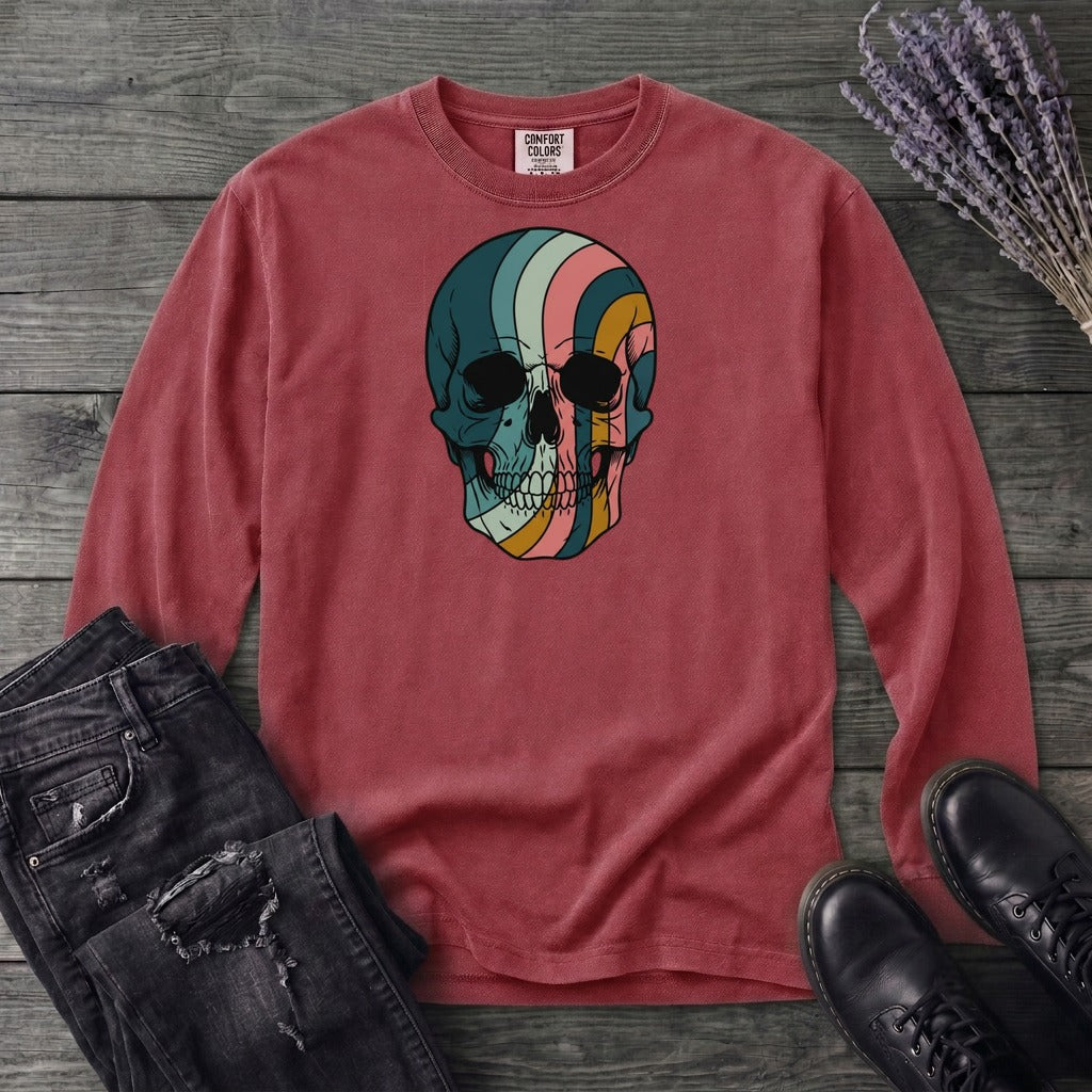 Psychedelic Striped Skull Long Sleeve T-Shirt