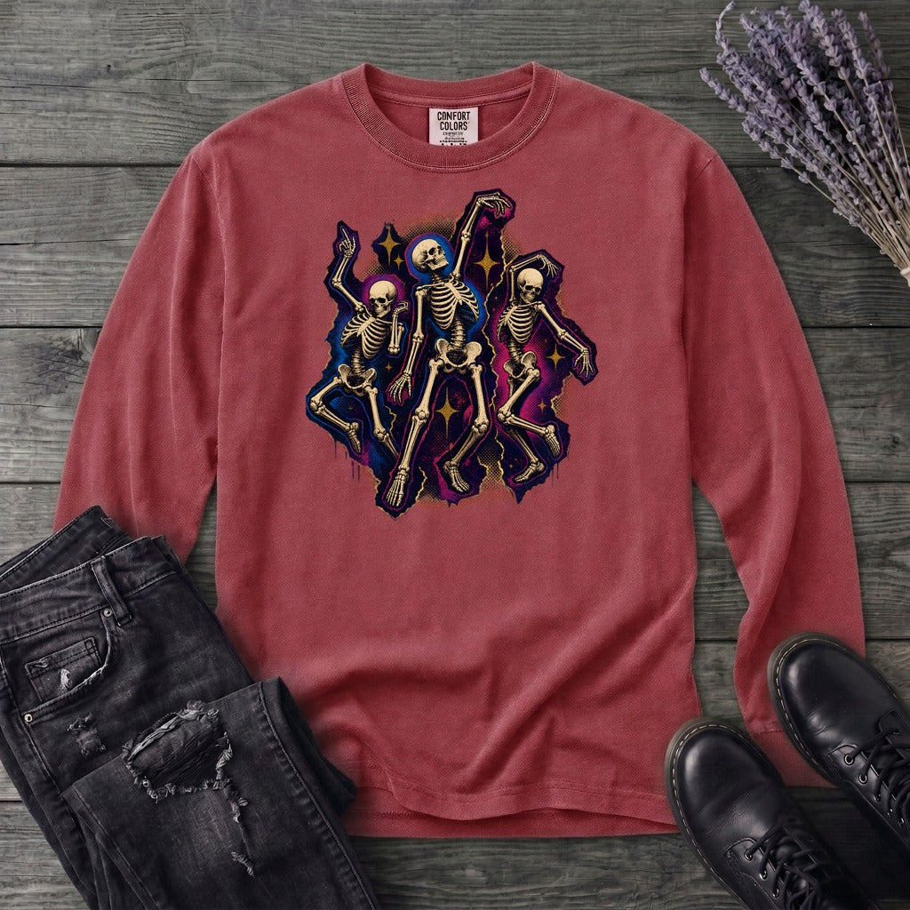 Textured Dancing Skeletons Long Sleeve T-Shirt