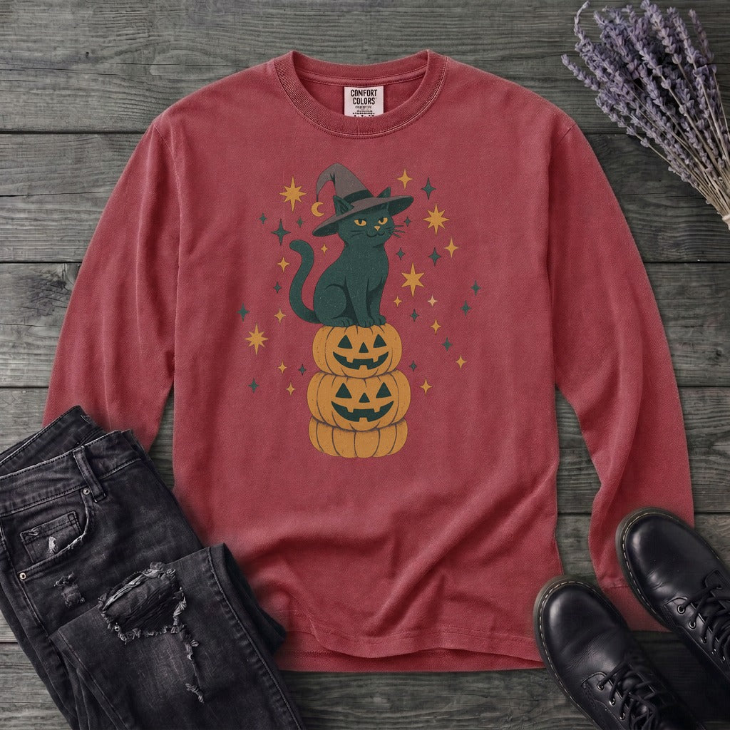 Stacked Cat and Pumpkins Long Sleeve T-Shirt