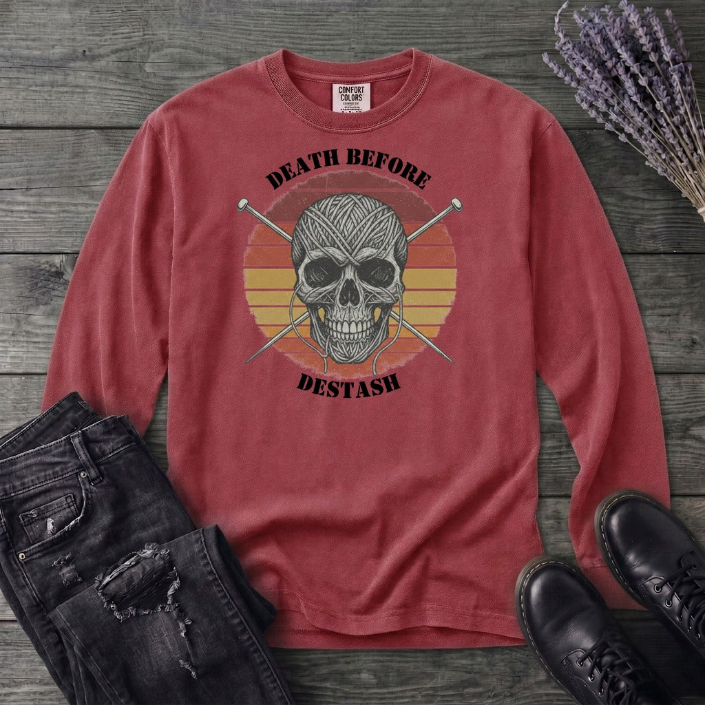 Death Before Destash Yarn Skull Long Sleeve T-Shirt