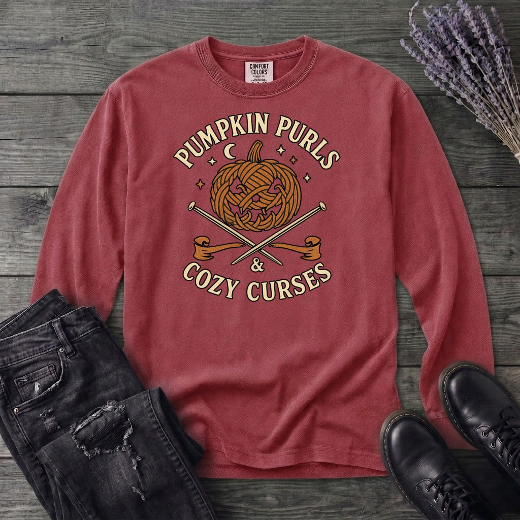 Pumpkin Purls And Cozy Curses Long Sleeve T-Shirt