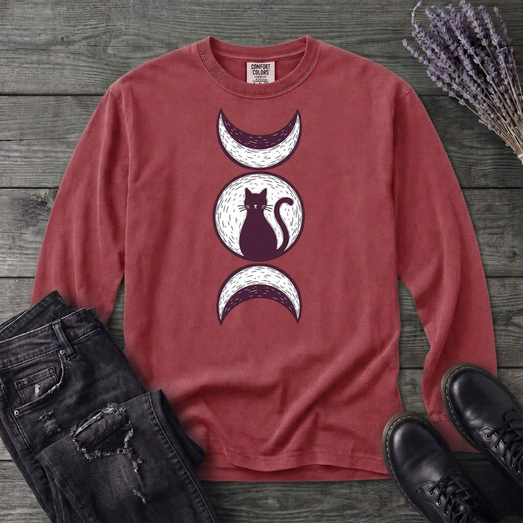 Triple Moon Goddess Cat Long Sleeve T-Shirt