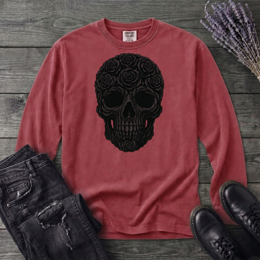 Black Rose Skull Long Sleeve T-Shirt