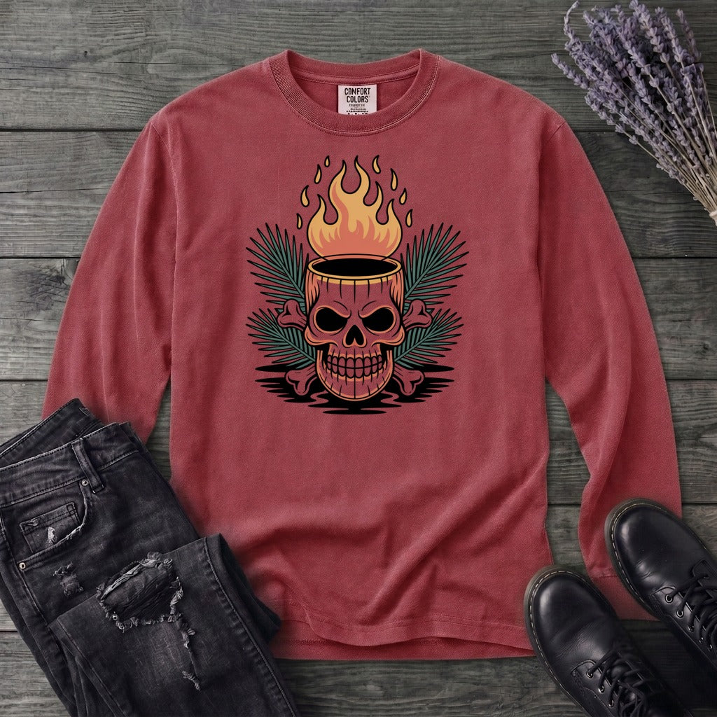 Tiki Skull Drink Long Sleeve T-Shirt
