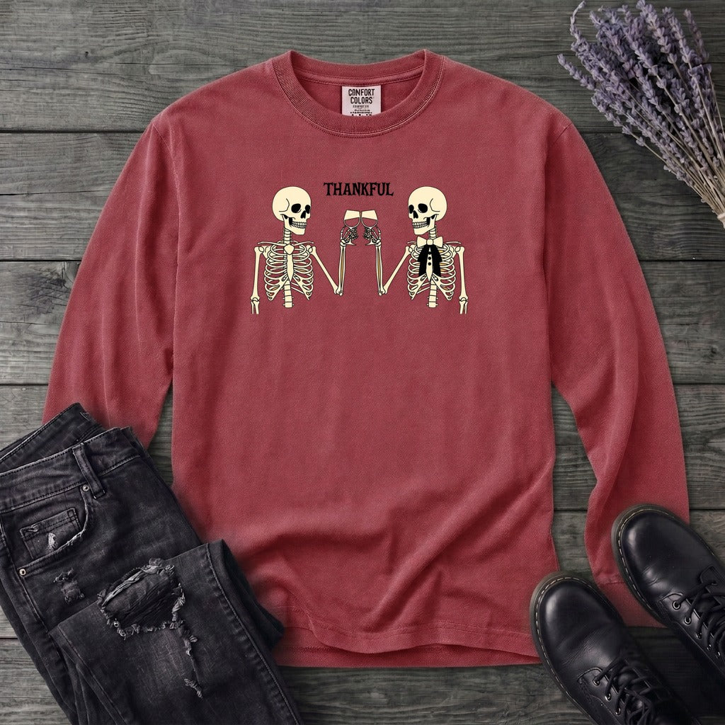 Thankful Toasting Skeletons Long Sleeve T-Shirt