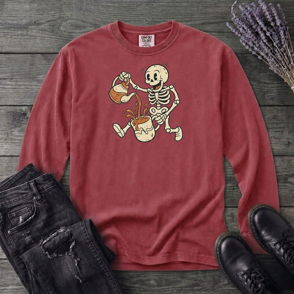 Coffee Skeleton Cartoon Long Sleeve T-Shirt