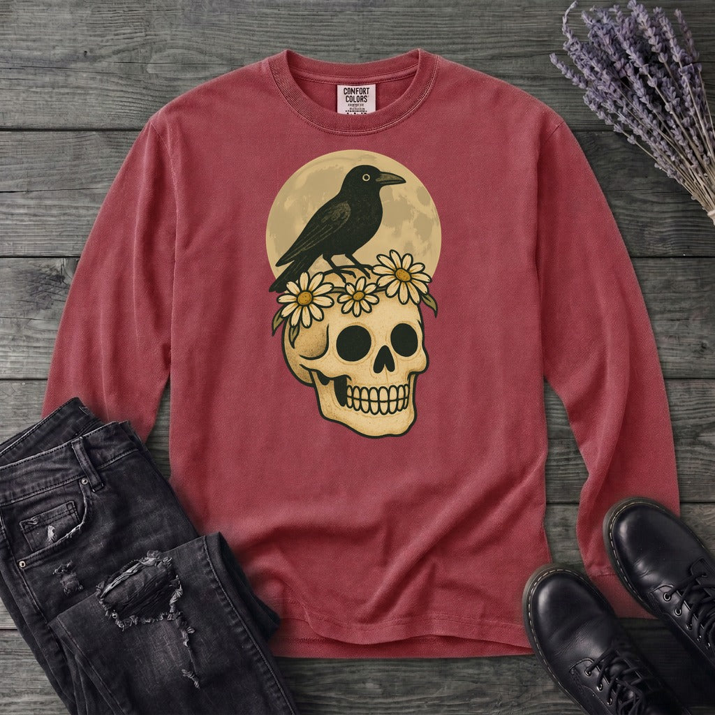 Crow On Skull Long Sleeve T-Shirt