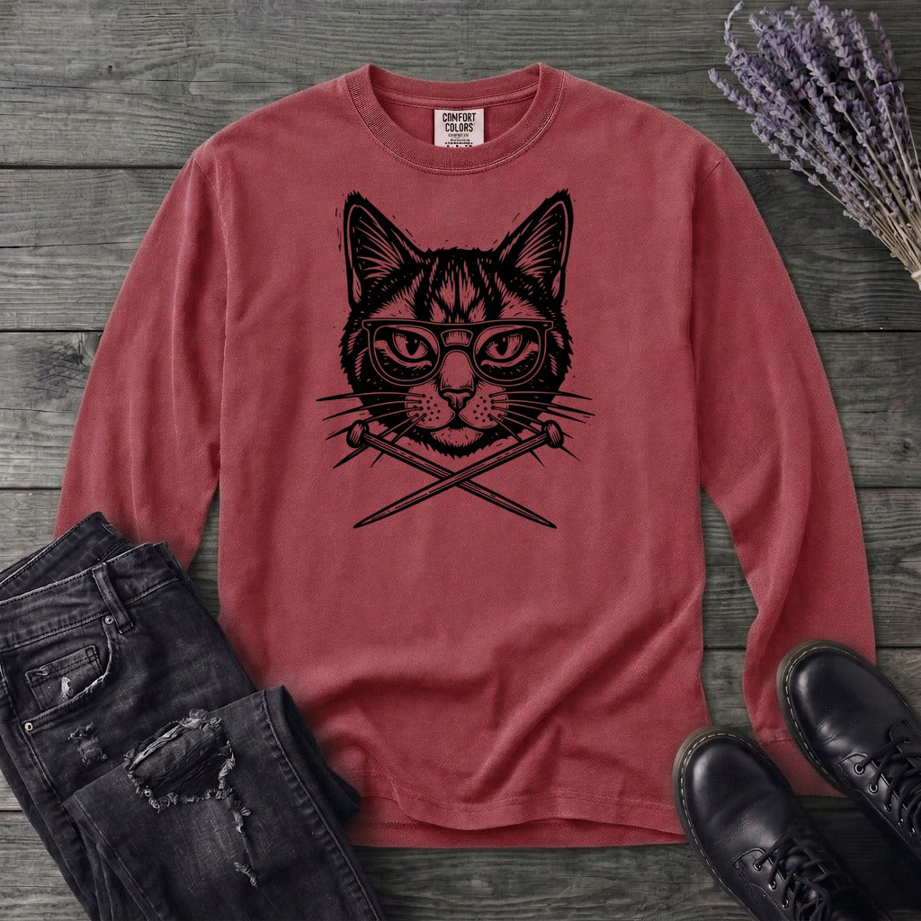 Cat Knitting Needles Long Sleeve T-Shirt