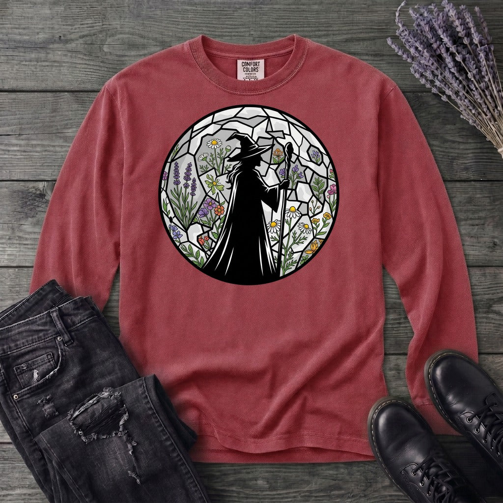 stained glass botanical witch Long Sleeve T-Shirt