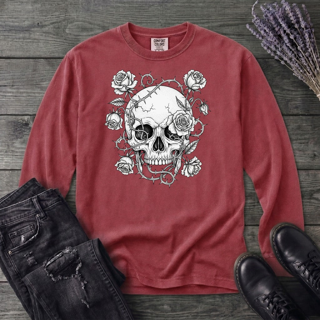 Macabre Floral Skull Long Sleeve T-Shirt