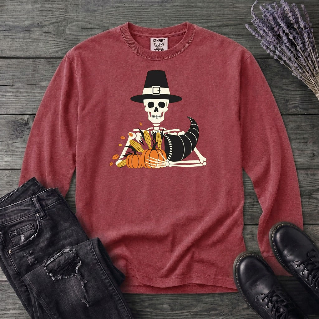 Pilgrim Skeleton Cornucopia Long Sleeve T-Shirt