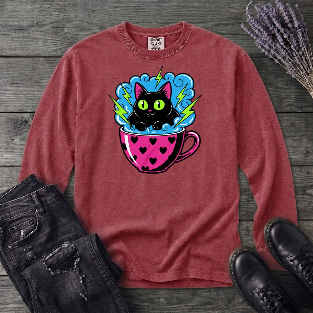 Cat Heart Mug Y2k 90s Long Sleeve T-Shirt