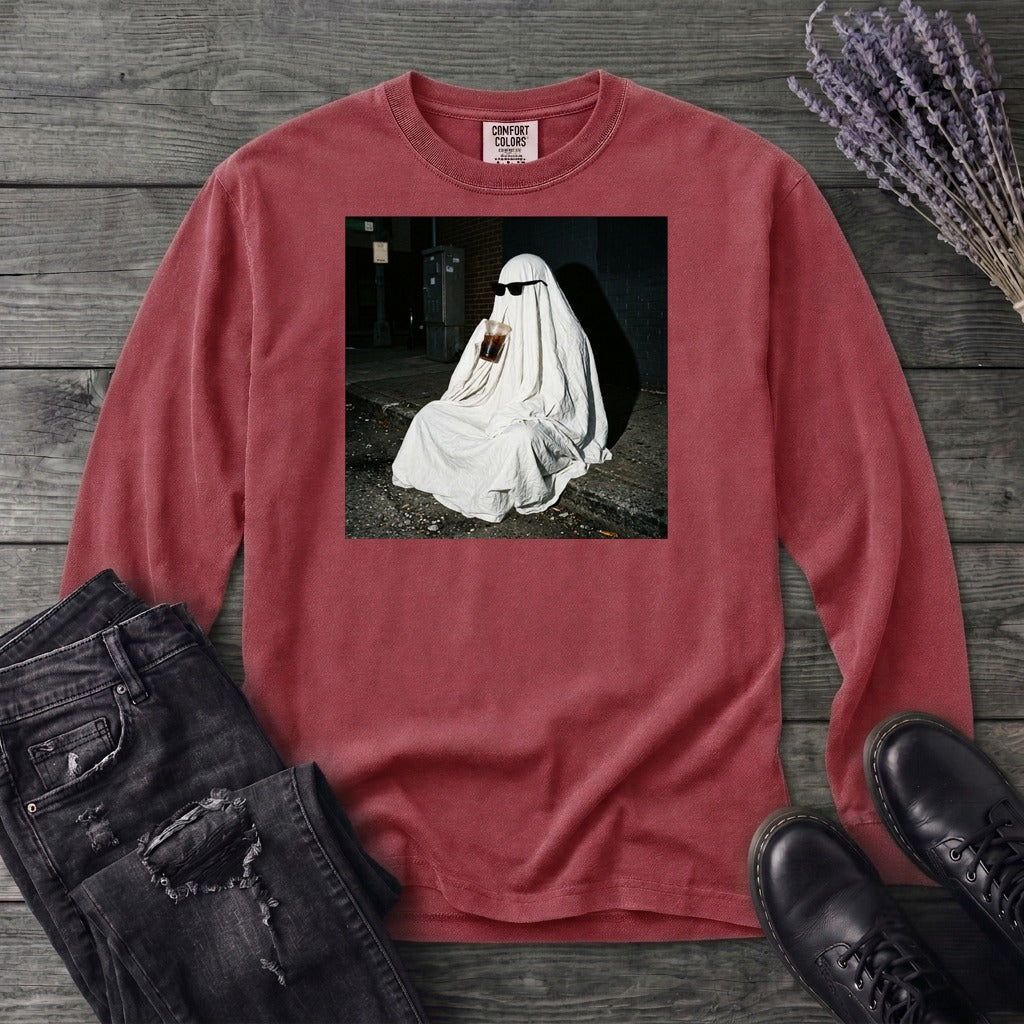 sheet ghost iced coffee curb meme Long Sleeve T-Shirt